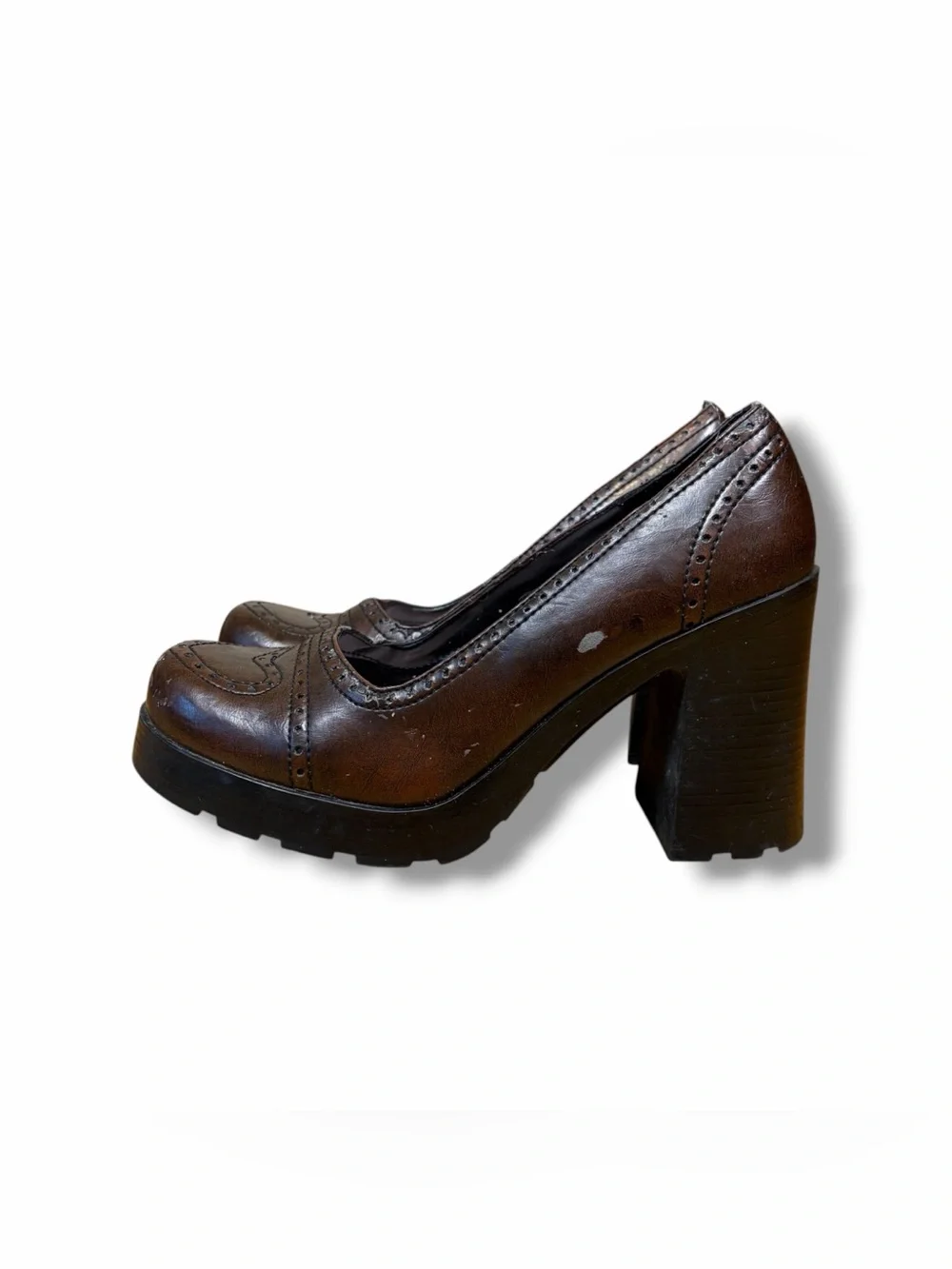 Vintage 90’s Y2K Chunky Platform Brown Heeled Loafers Bratz Grunge Sz 9.5